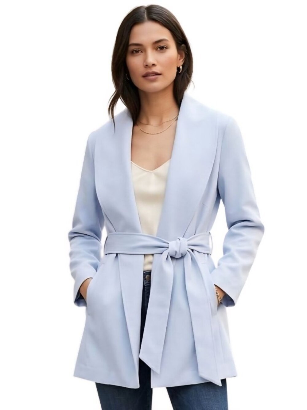 Banana Republic Shawl Collar Davenport Blue Belted Wrap Jacket Size L